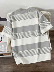 Manfinity Joysei Camiseta casual de cuello redondo de manga corta a rayas para hombre - Gris - Ver 2