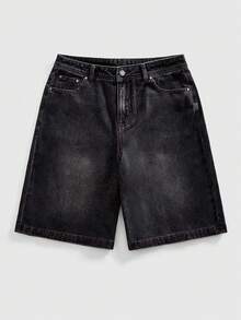 ROMWE MEN Street Life Men's Embroidered Pattern Loose Denim Shorts - Black - View 3