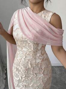 Elenzga Đầm maxi nữ bán chạy nhất, chất liệu vải jacquard vàng có họa tiết, kiểu dáng thanh lịch với khăn choàng chiffon, phù hợp cho các bữa tiệc, hẹn hò, mua sắm và nhiều dịp khác trong mùa xuân/hè. - Hồng - Xem 7