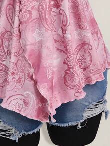 SHEIN ICON 大码女装春夏外出度假休闲复古印花露背吊带Y2K V领西部风女装波西米亚海滩嬉皮娃娃衫 - 粉色 - 查看 4