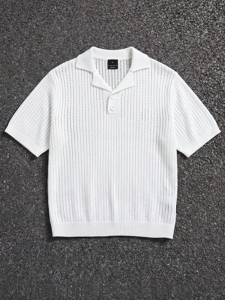 SUMWON Short Sleeve Knit Polo Shirt V-Neck Casual Pullover With Ribbed Texture And Button Placket For Casual Weekend Spring Summer, Knitted Polo For Men, Knit Shirt, Net Shirt