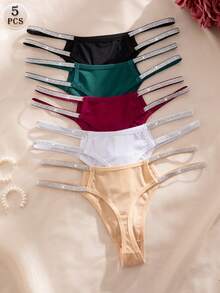 Set de 5 tangas de mujer de lujo con cinta plateada, cómodos y sexys, multicolor - Multicolor - Ver 4