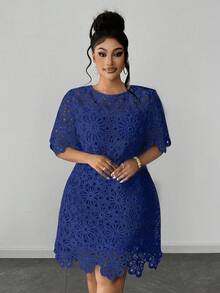 Maweii Đầm dự tiệc và dạo phố cổ tròn dáng rộng dành cho nữ cỡ lớn - Màu xanh hải quân - Xem 1