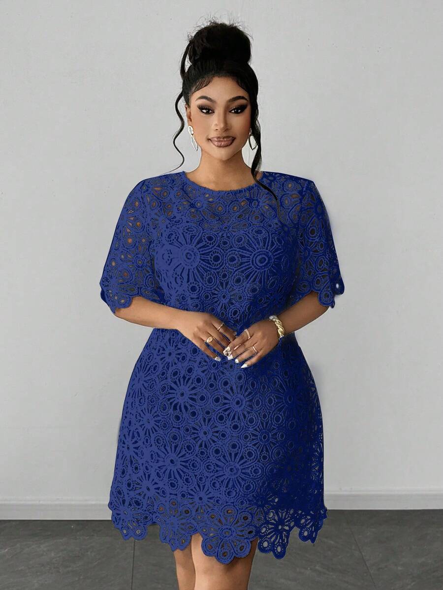 Maweii Đầm dự tiệc và dạo phố cổ tròn dáng rộng dành cho nữ cỡ lớn - Màu xanh hải quân - Xem 1