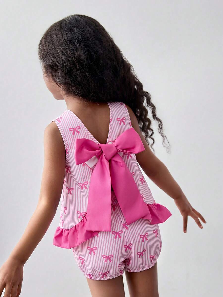 Maija Kids Maija Kids 2件套 女童宽松休闲衬衫(带蝴蝶结装饰)和短裤 - 粉色 - 查看 1