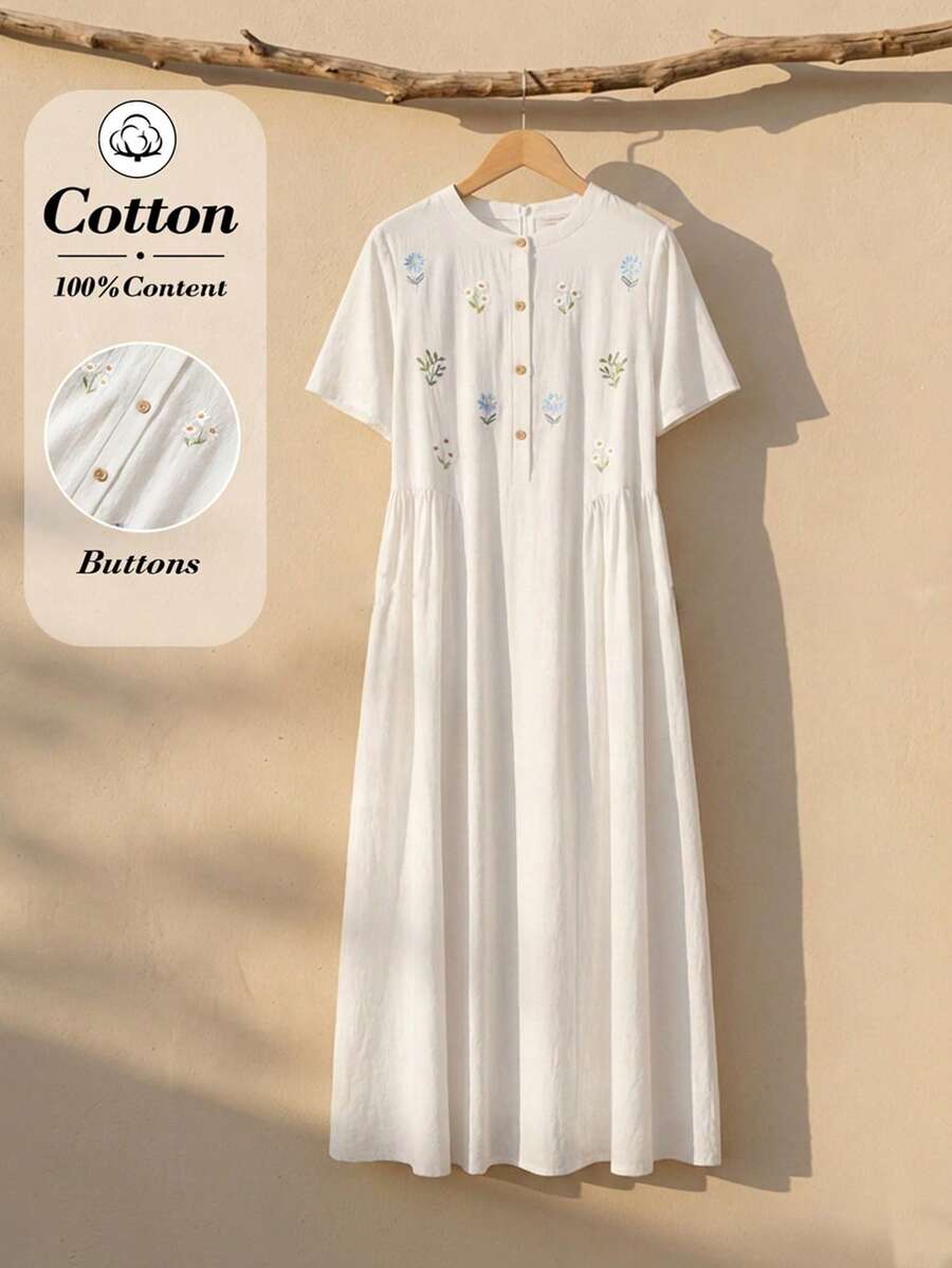 SHEIN RusticEase Đầm in hoa màu vàng, kiểu dáng thanh lịch, thoải mái cho mùa hè dành cho nữ. - trắng - Xem 1