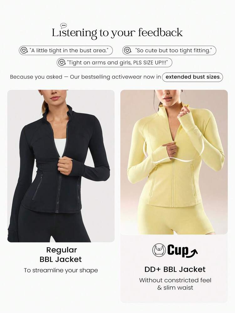 FeatherFit™ For DD+ Slim-It Streamline Performance Secure Pockets Zip Up Long Sleeve Jacket Low Impact Yoga Pilates Daily Fall