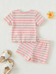Cozy Pixies Baby Girl Floral Print Round Neck Short Sleeve Top And Elastic Waist Shorts 2 Piece Set - Multicolor - View 2