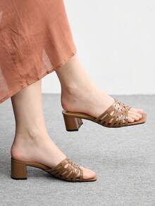 CUCCOO BIZCHIC Ladies Brown Hollow Design High Heel Sandals, Square Toe Comfort High Heel Sandals Commuter Style Sandals Summer Shoes - Brown - View 2