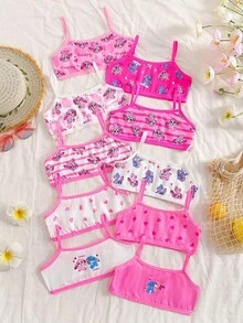 Bộ 5 áo lót hai dây in hình thỏ dễ thương cho bé gái, kiểu dáng tối giản màu hồng ngọt ngào. - Nhiều màu - Xem 1
