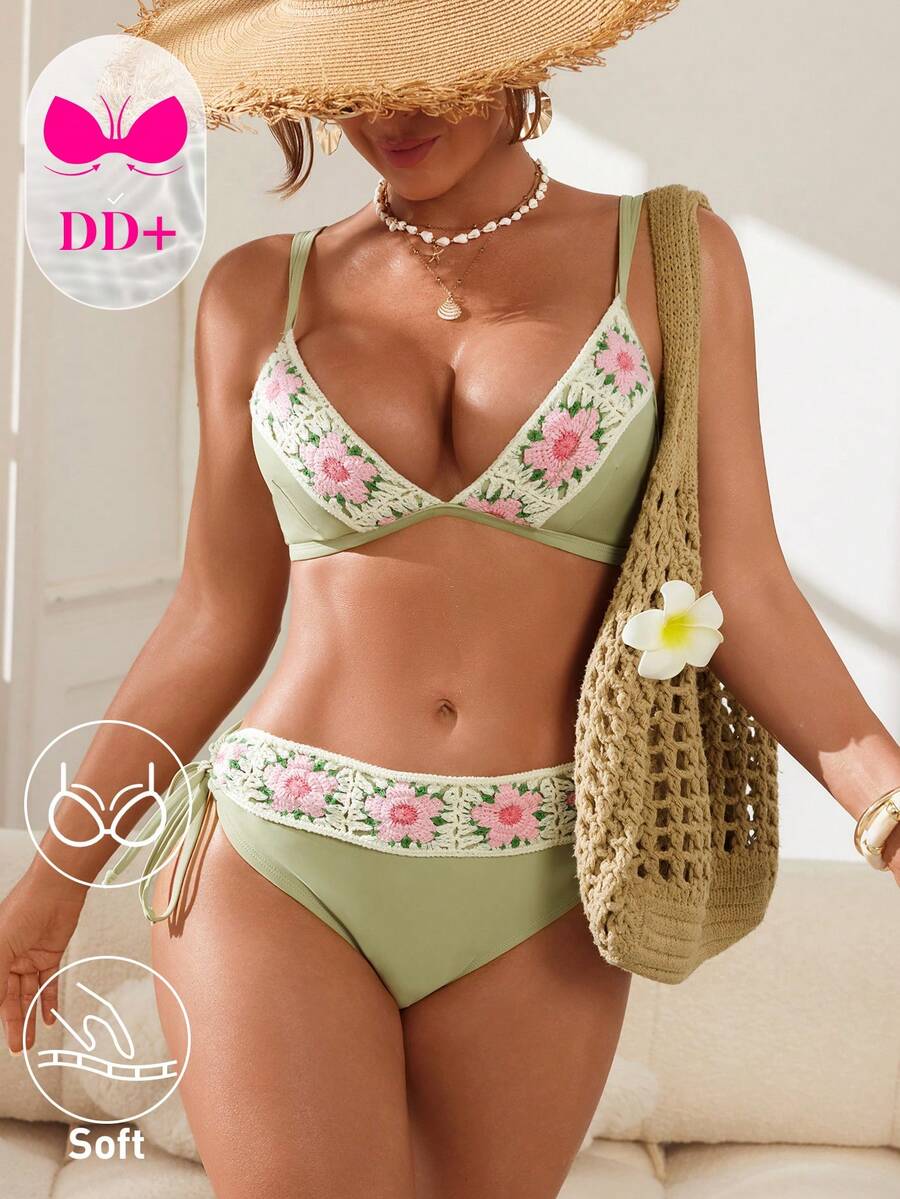 Bộ bikini móc len dành cho nữ, thích hợp cho kỳ nghỉ biển. - màu xanh lá - Xem 1