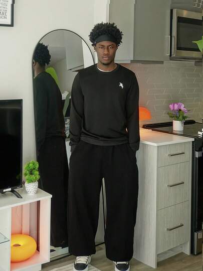 Harrin Don Harrin Don Áo sweatshirt nam cổ tròn ôm dáng, phong cách tối giản, in hình cưỡi ngựa, thích hợp mặc hàng ngày, mùa xuân/thu.