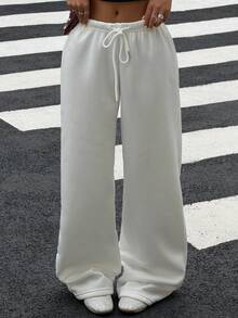 SHEIN Muchic 白色女士休闲宽松前系带运动裤，适合日常穿着和返校季、秋冬季 - 白色 - 查看 3