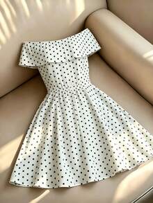 SHEIN PariChic 女士常规短款连衣裙，性感优雅的露肩弹力荷叶边装饰，A字荷叶边下摆，适合所有季节。时尚、性感、优雅，适合职场穿着。 - 彩色 - 查看 2