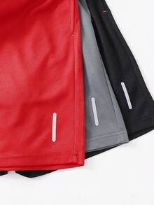 SHEIN 3pcs Teen Boy Casual Color-Block Reflective Strip Pattern Shorts Set, Black/Grey/Blue, For Sports & Home, School, Campus, College - Red - View 3