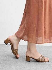 CUCCOO BIZCHIC Ladies Brown Hollow Design High Heel Sandals, Square Toe Comfort High Heel Sandals Commuter Style Sandals Summer Shoes - Brown - View 6
