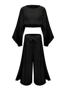 Swim Lushoire Plus Size Loose Kimono Cover Up Set, Vacation Style - Black - View 6