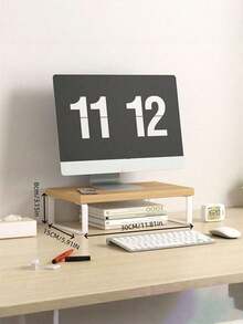 1 pieza Soporte de escritorio de madera para monitor con compartimento de almacenamiento para computadora portátil de 19.6 11.8 pulgadas, computadora, impresora. Organizador de escritorio ergonómico y ahorrador de espacio para el hogar y la oficina. - Multicolor - Ver 2