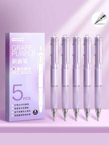 5pcs/Set Press Gel Pen,Comfortable Silicone Pen Holder,0.5mm Black Writing Ink,Stationery Suitable For Offices And Schools - purple - View 7