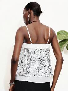 Aveloria Modichic Cami Tank Top Blouse Loose A-Line Sequin Textured Chiffon Spaghetti Strap Layered Draped Hem Elegant Chic White Party Summer Business Professional Women Sequin Embroidery Solid Summer Tops Blouses For Women Summer Outfits For Women Sexy Tops Sequin Top Holiday For 28°C Above High Temperature - Multicolor - View 3