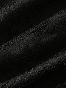 女士网纱拼接收腰无袖连衣裙 - 黑色 - 查看 8