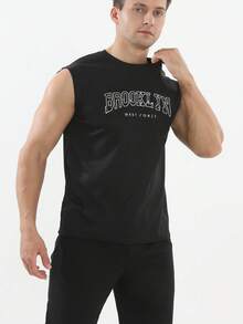 GymBeat 男士字母印花休闲百搭日常穿着及运动T恤 - 黑色 - 查看 3