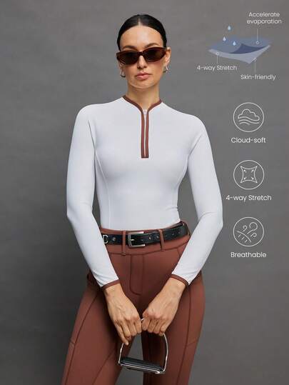 Activina Áo cưỡi ngựa dài tay cổ lửng phối màu tương phản tối giản dành cho nữ