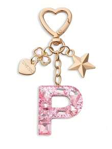 Llavero con letra linda, llavero rosa con diamante, llavero colgante de letra mayúscula de resina con lámina, llavero elegante, regalo para mujer, decoración de billetera, Día del Padre, Día de la Madre, regalo de cumpleaños, regalo festivo de Acción de Gracias y Navidad. - Polvo de diamante - Ver 24