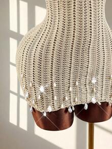 Amplova Vestido mini con escote con forma de concha, espalda cruzada y sin espalda, sexy y vanguardista, adecuado para atuendo de vacaciones - Marrón - Ver 6