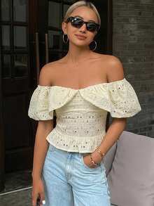 2026 Blusa corta elegante sin tirantes y hombros descubiertos de unicolor, conjunto de ropa de vacaciones de verano para mujer - Burdeos - Ver 10