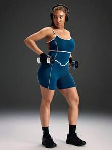 Powerista Mono deportivo de talla grande para mujer con contraste de ribete y espalda cruzada sin espalda para el verano - Azul - Ver 6