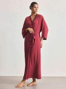 Ocili Comfortable Lace Robe For Women - Burgundy - View 2