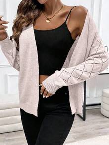 EMERY ROSE Áo khoác cardigan dệt kim dài tay, dáng rộng, màu hồng đào nhạt, kiểu dáng thoải mái, thích hợp mặc đi làm, mùa xuân/thu. - Bụi hồng - Xem 4
