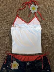 IslaSuriya Women's White Summer Casual Sexy Sparkly Holiday Pool Golf Party Vacation Y2K 2 In 1 Vest Playful Star Prints Retro Color-Block Whimsical Graphics Top - Multicolor - View 2