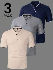 Manfinity Homme Men's Casual Commuting Polo Shirt Set With Trim Navy Blue Summer - Multicolor - View 3