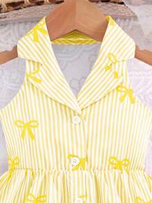 SHEIN Elladie kids 女童夏季新款时尚Polo领露背吊带束腰甜美度假风连衣裙，少女正式礼服 - 黃色 - 查看 7