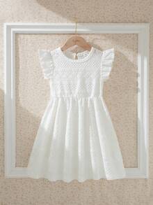 Souflis Souflis French Style Girls Toddler White Delicate Cap Sleeve Round Neck Dress,Elegant Summer Flower Girl Holiday Fashion For School Outing And Shopping - White - View 3