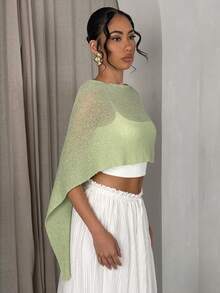 SHEIN Glamour Áo len choàng đi biển thanh lịch dành cho nữ, mùa xuân/hè. - màu xanh lá - Xem 3