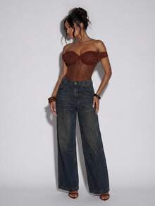 Normani Body de encaje elegante en tonos marrones de verano, atuendos para mujer para club nocturno, concierto, Y2K, vintage de los 90, rave, festival, streetwear, fiesta, playa y boda - Café integral - Ver 5
