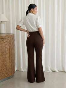 Modelyn Pantalones de pierna acampanada de cintura alta y ajuste delgado para mujer, para primavera/verano - Café integral - Ver 2
