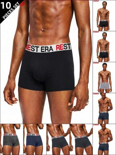 10pcs/Pack Men's Letter Print Boxer Briefs