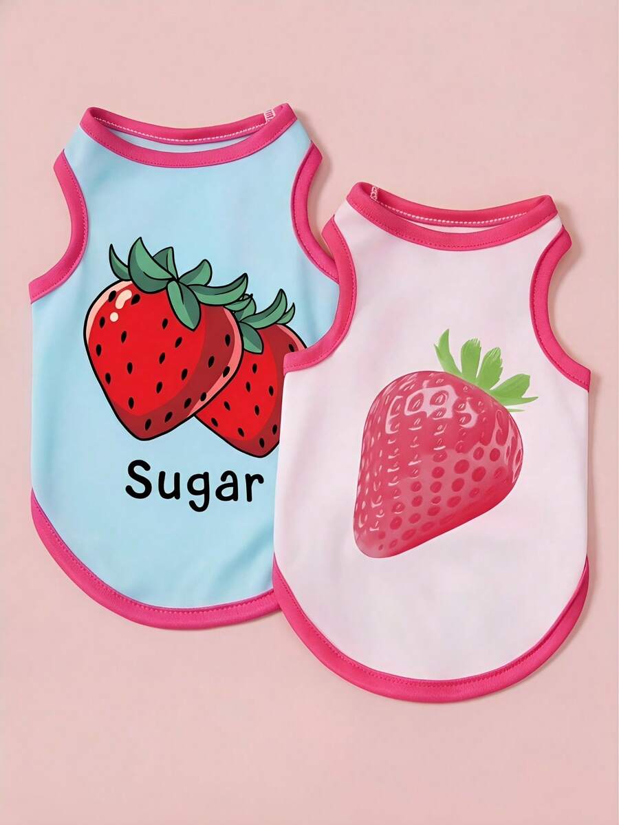 Bộ 1 áo vest cho thú cưng in chữ hình dâu tây, kiểu dáng giản dị, mềm mại và thoáng khí, chống rụng lông. - Nhiều màu - Xem 1