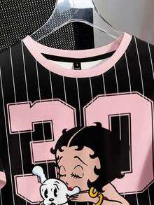 Betty Boop x SHEIN SHEIN Attitoon 女士休闲简约圆领短袖宽松T恤 - 彩色 - 查看 4