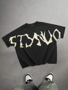 STYNVO 男士字母印花休闲百搭日常穿着T恤 - 黑色 - 查看 1