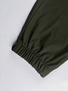 Manfinity Homme Men's Solid Color Casual Pants, Minimalist Fashion Pants Suitable For Summer Streetwear, Fall - Army Green - View 5