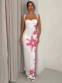 Glamine 新款度假风简约时尚百搭优雅百合花修身无肩带连衣裙 - 彩色 - 查看 4