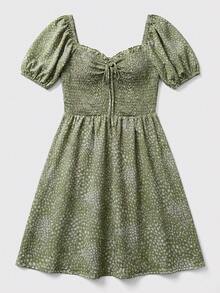 lacRébo A Line Robe Courte Floral Print Sweetheart Neckline Vintage Style Spring Summer To Go Out Festival Dress Casual Dress French Style Parisian Style - Green - View 7