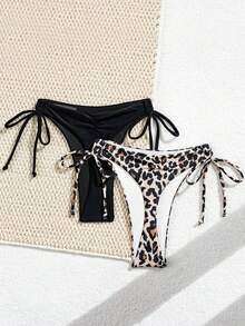 Swim SXY Bộ bikini nữ mùa hè mới, họa tiết da báo và màu trơn, có thể đảo mặt, buộc dây hai bên, kiểu dáng gợi cảm, gồm 2 chiếc quần bơi. - Nhiều màu - Xem 3