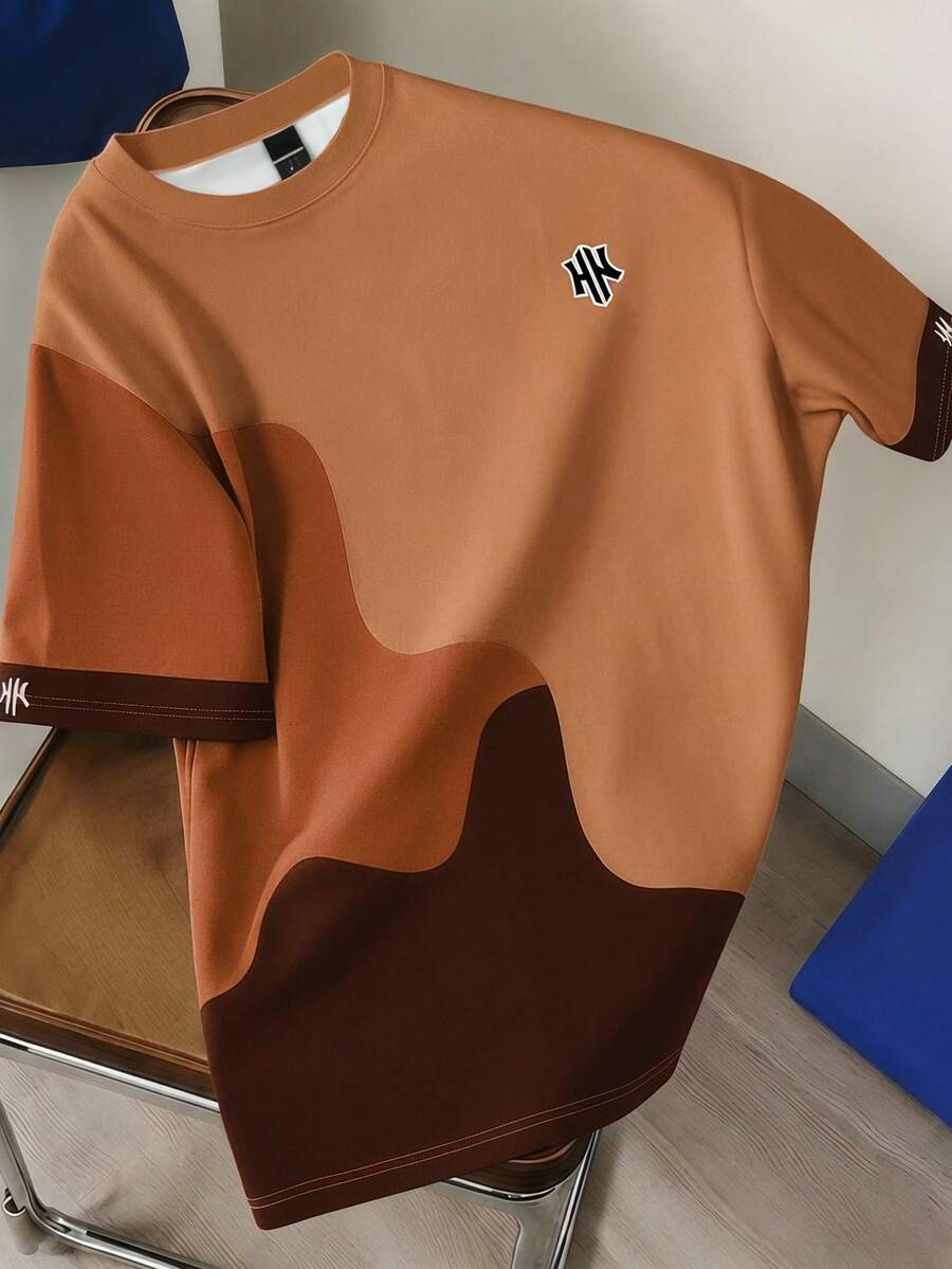 Manfinity Joysei Men's Round Neck Color Block Letter Print Casual Everyday T-Shirt - Multicolor - View 1