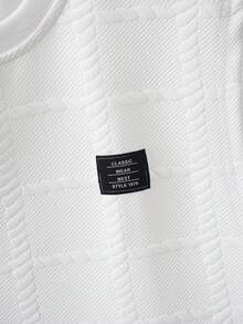 Manfinity Joysei 男士休闲纯色提花圆领背心，夏季 - 白色 - 查看 2